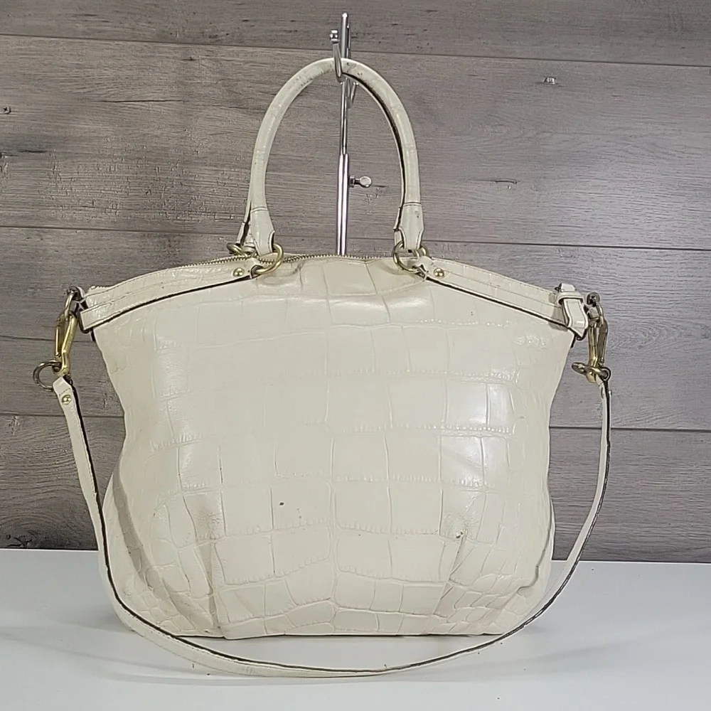 Coach Off-White Croc-Embossed Leather Top-Handle Satchel Crossbody Bag F23042